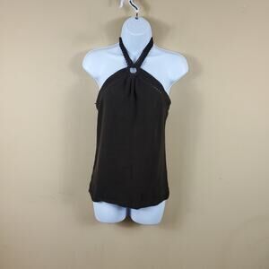 LOFT Green Knit Halter Top Crochet Detail Size M
